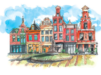A4 artprint Alkmaar Tante Truus op de Gewelfde Stenenbrug (met passe-partout)