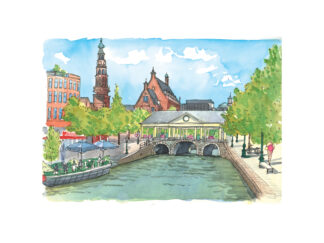 A4 artprint Leiden Koornbrug(met passe-partout)